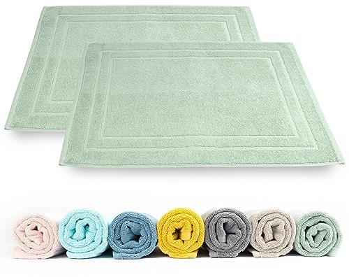 Rinsl Badvorleger Set 2 TLG. | 100% Baumwolle Frottee Duschvorleger 50x70 cm | Badezimmermatte 700 g/m² | Schnelltrocknend Saugfähig Waschbar (Celadon Grün)