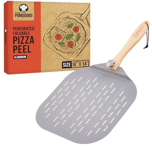 Chef Pomodoro Pelle a Pizza avec Poignée en Bois Pliable, Spatule Pizza - Pelle Pizza en Aluminium de Haute Qualité - Pelle à Pizza Gourmande Pour Pizzas,Tarte Flambée, Barbecue et Pain (35 cm)