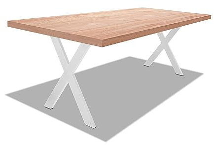FRANKYSTAR Table à manger en bois et métal avec pieds X blancs - 220x100 cm