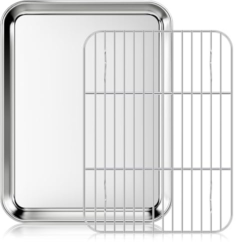 Fire More Bandeja de horno con rejilla, Bandeja de horno de acero inoxidable 26,5 x 20,5 x 2,5 cm, para horno, asar y servir
