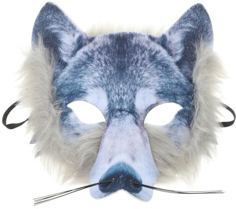 LOGOFUN Halloween Wolf Mask Plush Animal Mask Scary Wolf Stuffed Headgear for Role Play Cosplay Holiday Makeup Party Costume Accessory