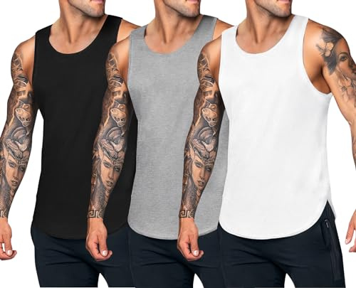 COOFANDY Tanktopp för män, 3-pack, fitness, tankskjorta, ärmlös, träning, träning, armhåla, sommar, undertröja, funktionell undertröja, löpartröja, Svart/grå/vit, 3XL