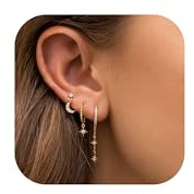 Goiern, Lot de 3 paires de boucles d'oreilles en plaqué or 18 carats avec pendentif en forme de lune et d'étoiles