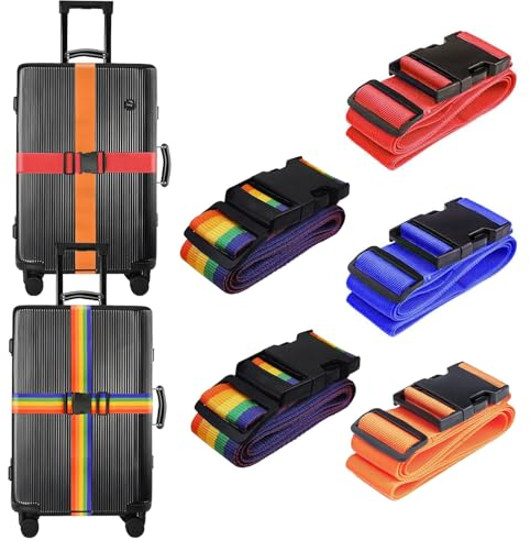 Kofferband Koffergurt Set 5 Stück Einstellbare Kofferbänder mit Rutschfest Auffällig Gepäckgurt Koffer Zubehör für Luggage Strape Gürtel Reisetasche