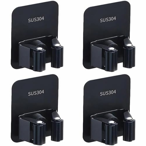 4 supporti per scopa per mocio, montaggio a parete, supporto per scopa per bagno, cucina, ufficio, armadio, giardino, garage
