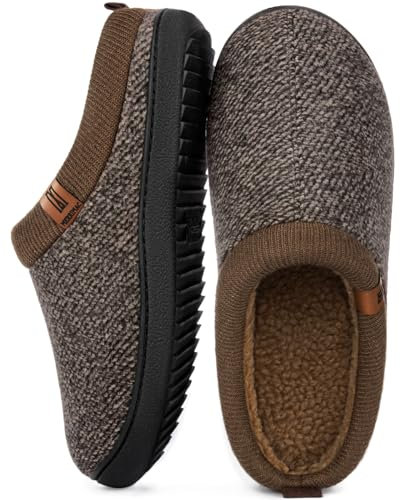 MERRIMAC Men's Slip-on Slippers Comfy Memory Foam Non-slip Indoor House Shoes Hazel Coffee, Size 11-12 UK