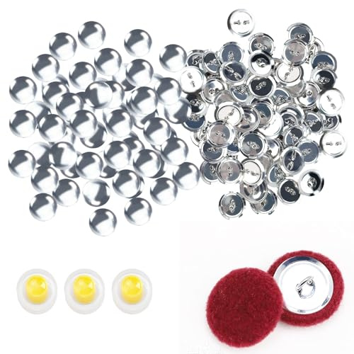 60 st hantverksöverdragsknapp kit med verktyg, tomma knapptillbehör runda emblem knappdelar metallknapp-pin bricka kit, självskyddsknappar med med 2 verktyg för gör-det-själv tyg heminredning sömnad