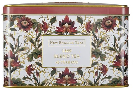 New English Teas Victorian Lotus Flower Tea Tin with 40 Traditional 1869 Blend Teabags, Inspired by Embroidery & Textile Designs