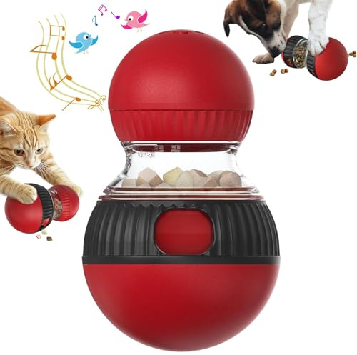 RuiDay Jouet Distributeur De Croquettes pour Chat, Jouet Interactif à Friandises, Jouet De Puzzle pour Chat, Balle De Nourriture pour Chats, Jouets pour Chats avec Son de Moineau