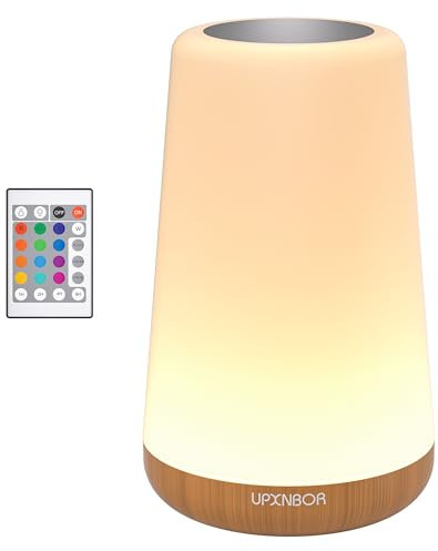 UPXNBOR LED Nachttischlampe mit Fernbedienung, Dimmbar mit 13 RGB Farben & 4 Modi, Tischlampe Kabellos mit Timer & Haken, USB Aufladbar, Tragbares Nachtlicht für Schlafzimmer, Kinderzimmer, Wohnzimmer