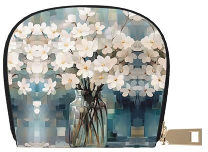 DFJMASFKOL White Flowers Leather Bag White Floral Wallet Rustic Flower Painting Card Pack New Parents - Pediatrician and Pharmacy Cards 9X11CM