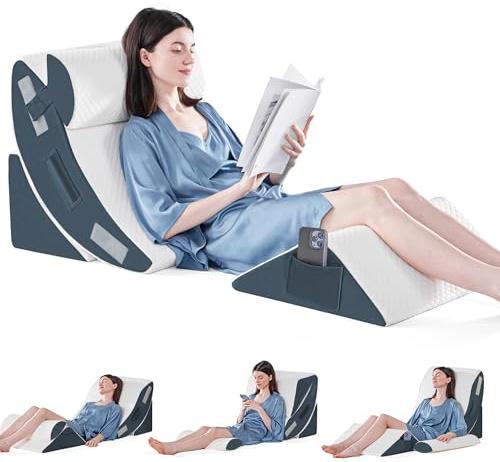 4PCS Set di cuscini ortopedici a cuneo per il letto, cuscini in schiuma post-chirurgia per il corpo, schiena e gambe, cuscini di supporto triangolari regolabili con cuscino anti-reflusso per il sonno