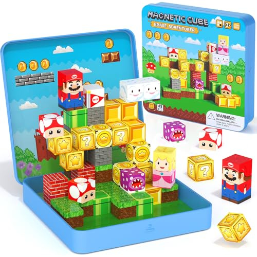 Magnetic Blocks, 49-Piece Magnet Building Blocks for Toddler Travel Play, Mini Magnetic Cube Game with Portable Iron Box, STEM Learning Construction Toys for Boys Girls Ages 3+ Year