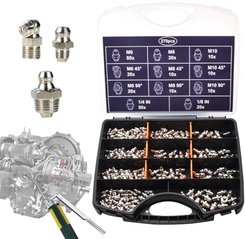 Assortimento di Nippli Lubrificanti,Assortimento di 270 Pezzi - Set di Manutenzione E Cura Versatile Per Veicoli Macchine E Attrezzature
