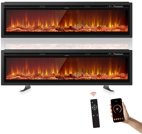 Nordivale 50/127cm Recessed Electric Fireplace, Wall Mounted/Freestanding Media Wall Fireplace 750/1500W with Wi-Fi Smart App-Controlled, 12 LED Color Electric Log Burner, Overheat Protection