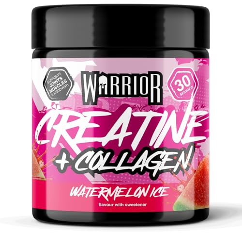 Warrior Creatine Monohydrate Powder + Hydrolysed Collagen Peptides 270g (30 Servings) – Micronised Creatine and Collagen Supplement for Muscle, Hair, Skin, Nails & Joints for Women – Watermelon Ice