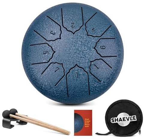 Shaevle Steel Tongue Drum 6 Zoll 8 Noten Calm Drums C Key Rain Drum Tragbare Handpan Drums Chakra Percussion Instrument mit Schlägeln Schlagzeug Tasche Musikbuch