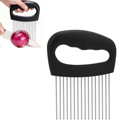 Porta Cebollas para Rebanar, Cortador Extra Grande de Tomates y Papas de Acero Inoxidable con 16 Agujas Largas Porta Alimentos Versátil para Carne Cebolla Tomate y Papa
