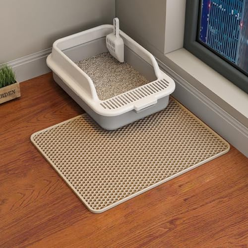 ERHAOG Cat Litter Mat Trapping Mat 50 x 40 cm, Honeycomb Double Layer Design, Urine and Water Proof Material Scatter Control Less Waste Easier to Clean Washable