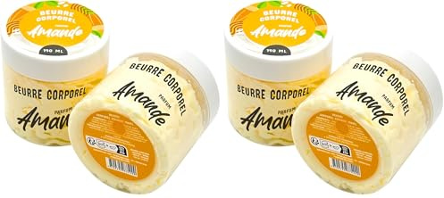 French Tendance - Beurre Corporel Fouetté - Soin Peau Sèche Corps et Mains - Pour Homme et Femme - Hydratant - Adoucissant - Lissant - Nourrissant - 190 ml - Senteur d'Amande (Lot de 2)