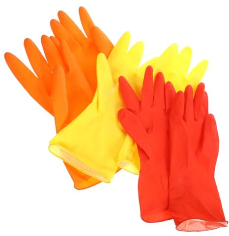SKISUNO 6pcs Thickened Rubber Dishwashing Gloves, Waterproof Reusable Cleaning Mittens for Kitchen and Laundry, Large Size Household Gloves Set with Non-slip Grip for Dishwashing and Home