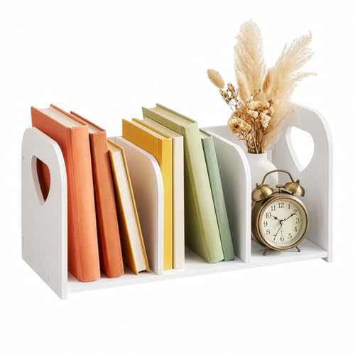 GREENSAPPIRE Desktop Bookshelf Organizer Multi-Compartment Storage Shelf | Shelf for Desk, Wooden Book Stand for Files, Magazines & Picture Books, Space-Saving Study Organizer for Bedroom Office