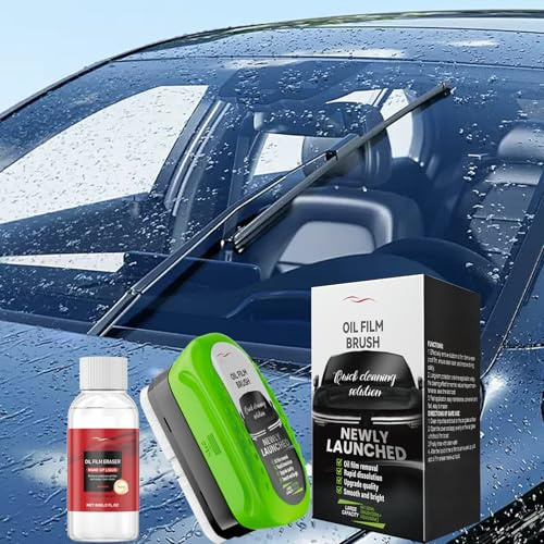 VETIXLO Pulizia Vetri Auto, Rimozione Pellicola Olio Parabrezza con Spazzola 120ml & Flaconi di Ricarica 60ml, Pulitore Vetri Auto Senza Aloni per Visione Chiara