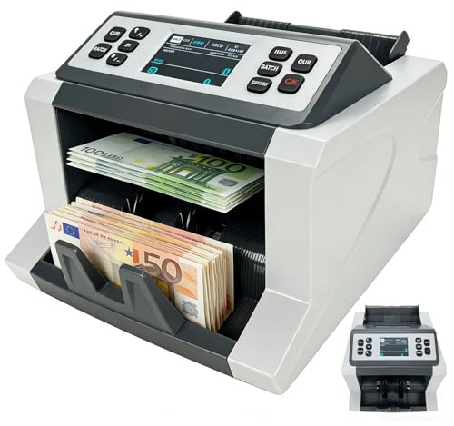 Räkningsmaskin för utländsk valuta med UV/MG-detektion, förinställning/ackumulering/spärrfunktioner, 1 000 sedlar/min, pekskärmskontroller
