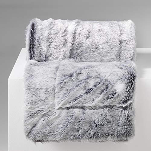 Douceur d'Intérieur, Plaid Chaud Hiver (180 x 220 cm) Antartic Gris, Imitation Fourrure et Polaire