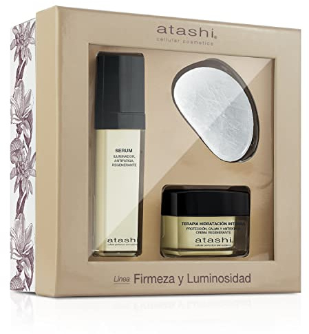 atashi Cofre de Belleza Ritual Efecto Buena Cara, Serum Iluminador Antifatiga + Terapia Hidratación Intensa + Takimochiii, Hidrata, Unifica el Tono, Difumina Manchas e Ilumina, 50ml +50ml