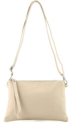 modamoda de - T186 - ital. Clutch Umhängetasche Leder Medium , Farbe:Creme