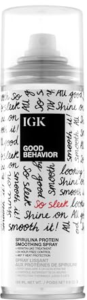 IGK GOOD BEHAVIOR Spirulina Protein Smoothing Spray | Frizz Control + Heat Protectant | Vegan + Cruelty Free | 5.6 Oz