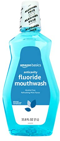 Amazon Basics Fluoride Mouthwash for Adults, Anticavity, Alcohol Free, Bad Breath Control, Strengthens Teeth - Refreshing Mint Flavor, 1 Liter