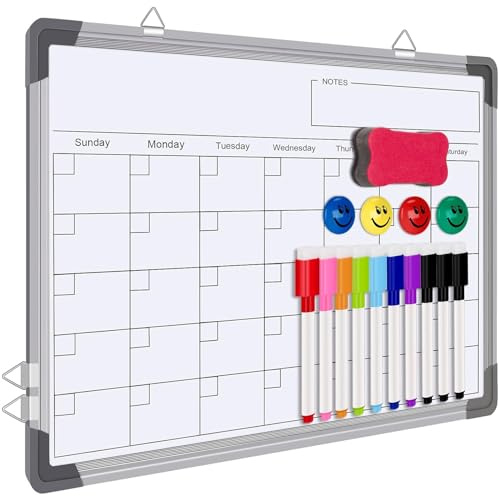 Dry Erase Calendar Whiteboard for Wall, Polegas 16 X 12 Magnetic White Board, Small Wall Monthly Double Sided Schedule Boards Student, Home, Office, Planning, Reminder, Task, List, Memo (White)