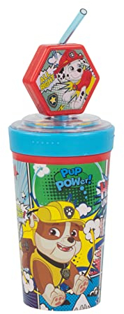 P:os 31956049 PAW Patrol - Trink-Becher für Kinder mit Strohhalm und Deckel, inkl. 3D-Figur, ca. 475 ml, Plastik-Becher to-go, bpa- und phthalatfrei, Modell 2