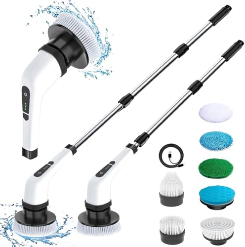 MGLSDeet Electric Spin Scrubber Scrub Brush, Rechargeable Cleaning Brush with 8 in 1 Replaceable Brush Heads, Cordless Power Spin Scrubber 90Mins for Bathroom Shower Bathtub Glass Car