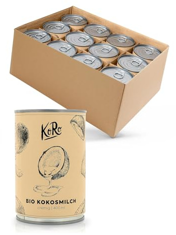 KoRo - Latte di cocco bio 12 x 400 ml - Estratto di cocco - Gusto aromatico - Versatile - Per curry, contorni o per dolci