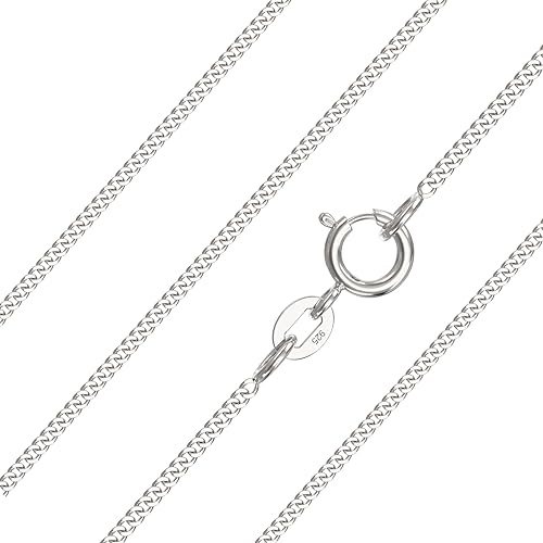 Aeon 925 Sterling Silver Necklace - 1mm Diamond Cut Curb Chain Necklace | 26 Chain | Polishing Cloth & Pouch Bag Included