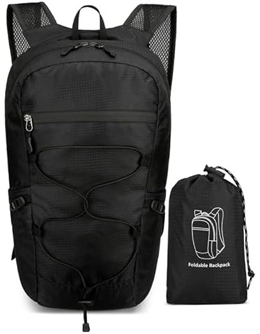 TSLBW Faltbarer Rucksack, Wasserdichter Wanderrucksack mit Aufbewahrungstasche Multifunktionaler Tagesrucksack für Outdoor-Sport Reisen Wandern Wandern Camping Radfahren (Schwarz)