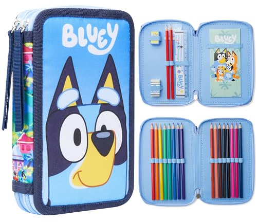 BlueY Federmäppchen Groß, Gefüllte Federmappe Jungen mit Schreibwaren Set - Geschenke für Kinder