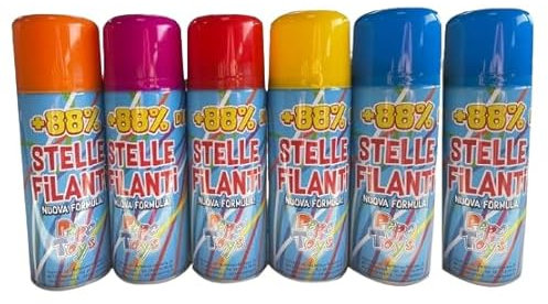 6 Stelle Filanti Carnevale Spray per Bambini Feste 6X Bomboletta FILANTE Colorate Gioco Bambini Scuola