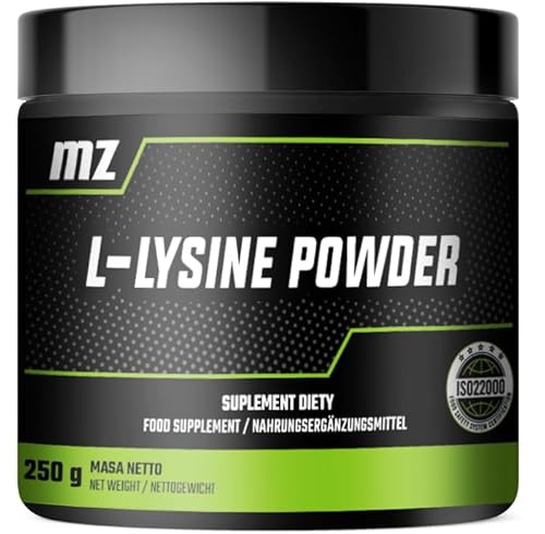 L-Lysinpulver 250 g - Ren L-lysin HCI 1000 mg per portion - 250 portioner per förpackning - Aminosyratillskott för reparation och stöd av kroppen - Vegan och utan tillsatser - av MZ