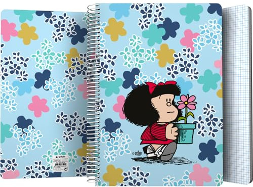 Grafoplas - Cuaderno Tapa Plastico, 80 Hojas Cuadriculadas 4x4 90g, Tamaño Folio, Espiral, Colección Diseño Mafalda Lively, Certificado FSC, Ideal como Material Escolar
