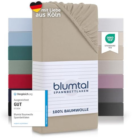 Blumtal® Baumwolle Spannbettlaken 140x200cm - Basics Jersey - OEKO-TEX zertifiziertes Spannbetttuch - Matratzenbezug - Bettbezug - Leintuch - Taupe