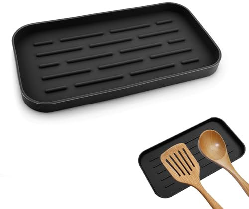 SwirlColor Repose Cuillère Cuisine, Fonctionnelle Silicone Support Ustensiles Cuisine Repose Ustensiles de Cuisine Comptoir Table de Cuisson Table à Manger Support de Vaisselle -Noir