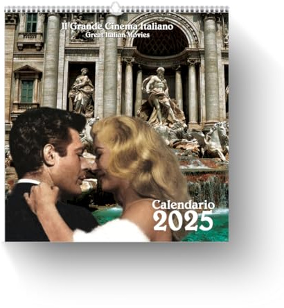 AIMA Calendario 2025 da Muro Agenda 31x33 cm - Calendario da Parete Spiralato 12 Mesi con Immagini del Cinema Italiano Copertina La Dolce Vita - Con Calamita e Mini Poster in Omaggio