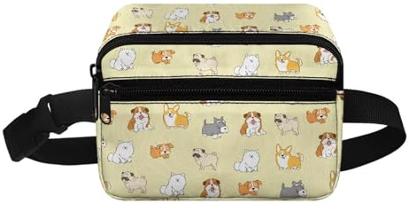 COEQINE Riñonera de dibujos animados, color rosa, impermeable, ajustable, para correr, senderismo, ciclismo, Bonito estampado de perro, Mochila infantil