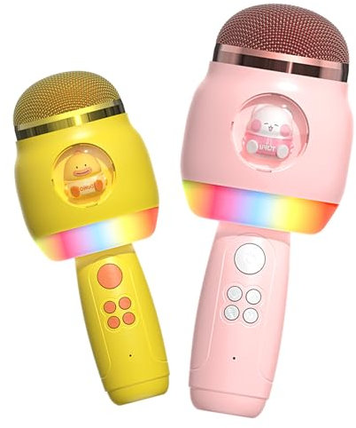 Oskuglin LED Drahtloses Bluetooth Mikrofon zum Singen, Karikatur Karaoke Maschine Kinder, Spielzeug Kinder, Heim KTV Karaoke Maschine, Tragbares KTV Lautsprecher Recorder Mini Karaoke Maschine (Rosa)