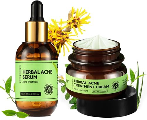 Anti-Akne Gesichtsserum & Creme Set, Herbal Akne Serum Gesichtscreme gegen Pickel, Reduziert Hautunreinheiten und Rötungen, Feuchtigkeit, Anti Pickel Anti Akne Gesichtspflege gegen Unreine Haut