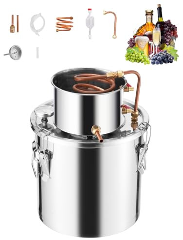 VEVOR Alcohol Still, 5 Gal / 19 L Stainless Steel Water Alcohol Distiller with Copper Coil, Home Brewing Refining Fermentation Kit with Thermometer, for Wine Whisky Brandy, Silver